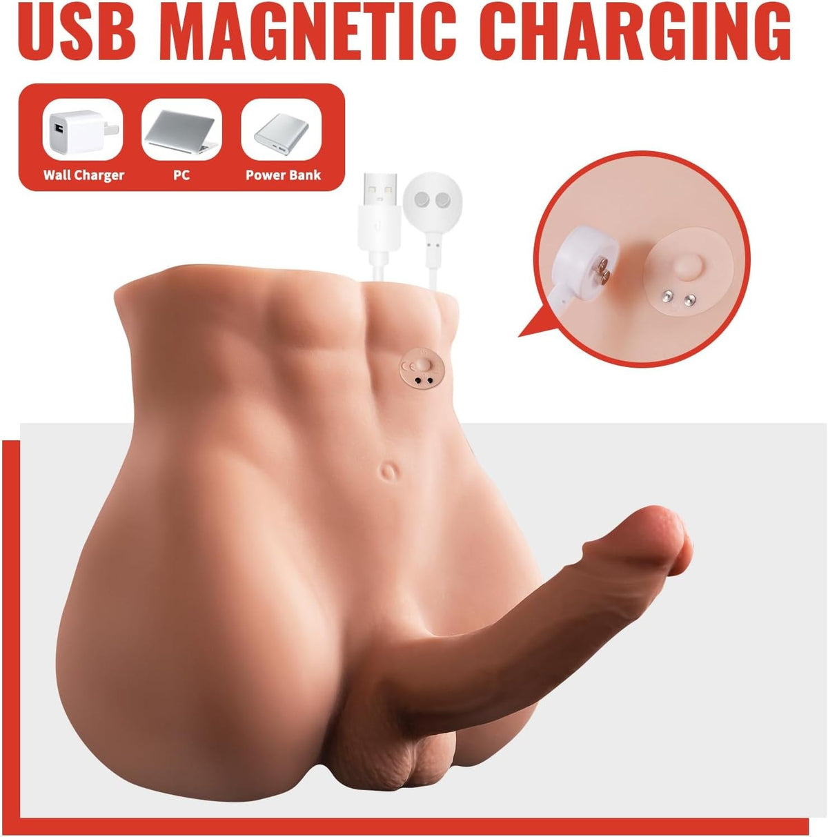 Flesh-toned male torso sex doll with thrusting dildo, photo 4