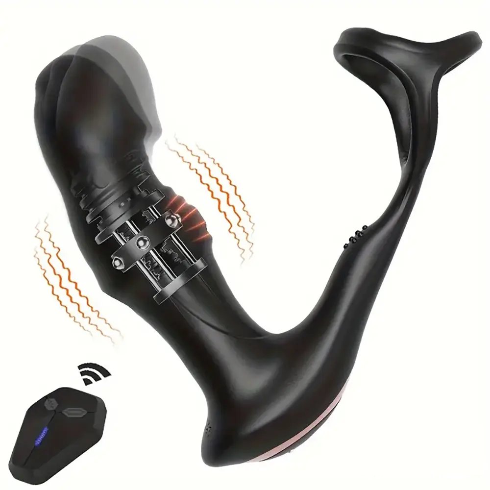 Black silicone thrusting prostate massager, photo 1