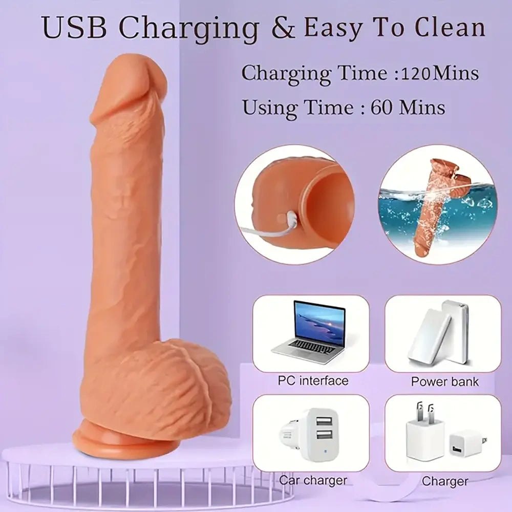 Flesh silicone thrusting vibrating dildo, photo 3
