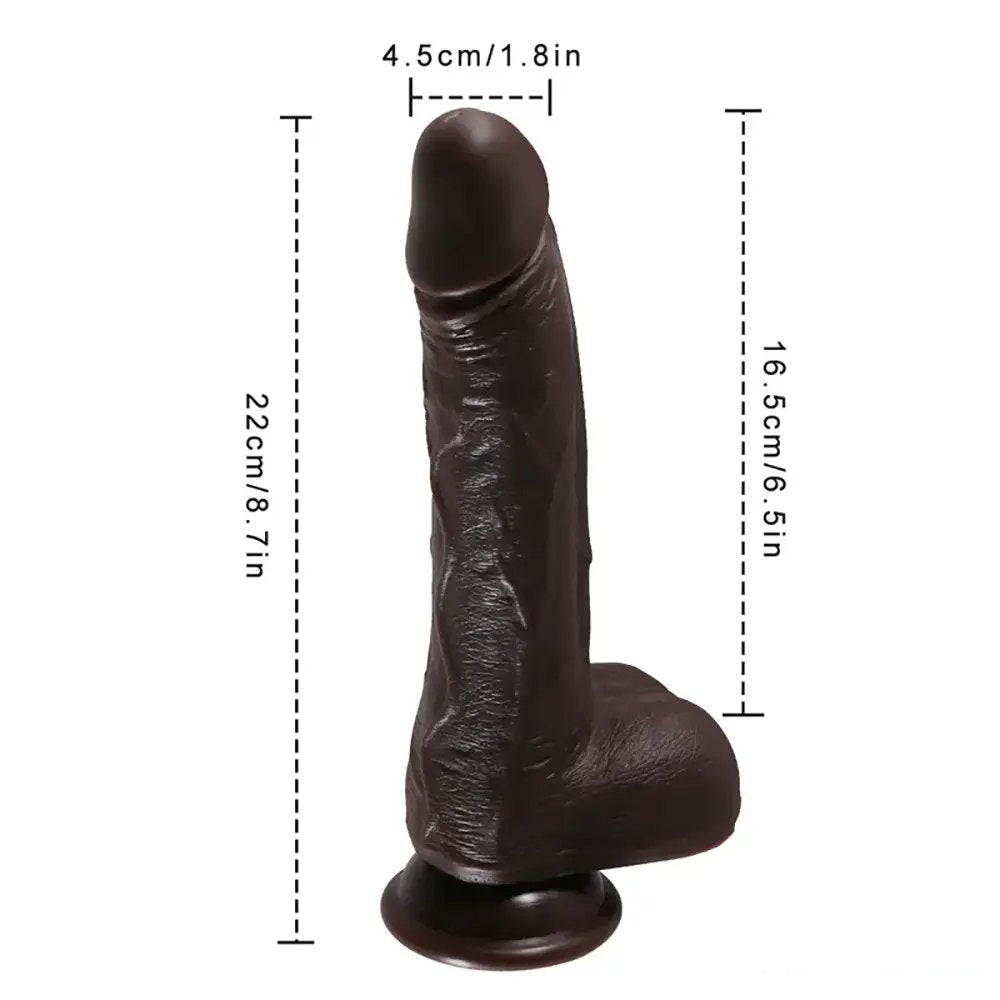 Ebony tone realistic thrusting dildo with remote