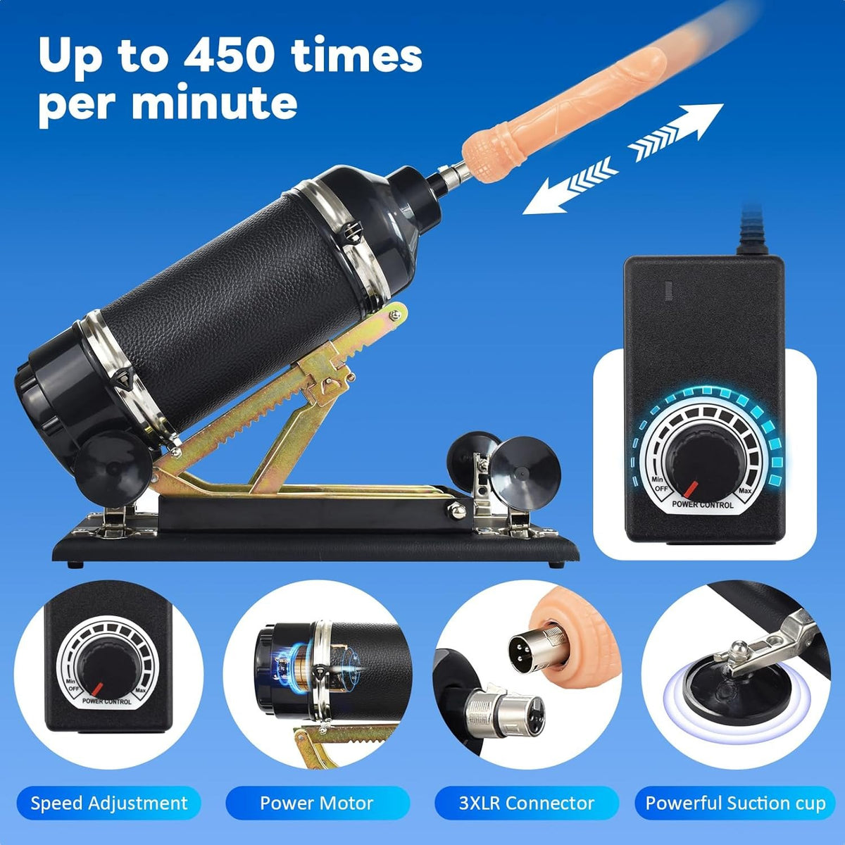 Black hands-free thrusting sex machine with dildo attachment