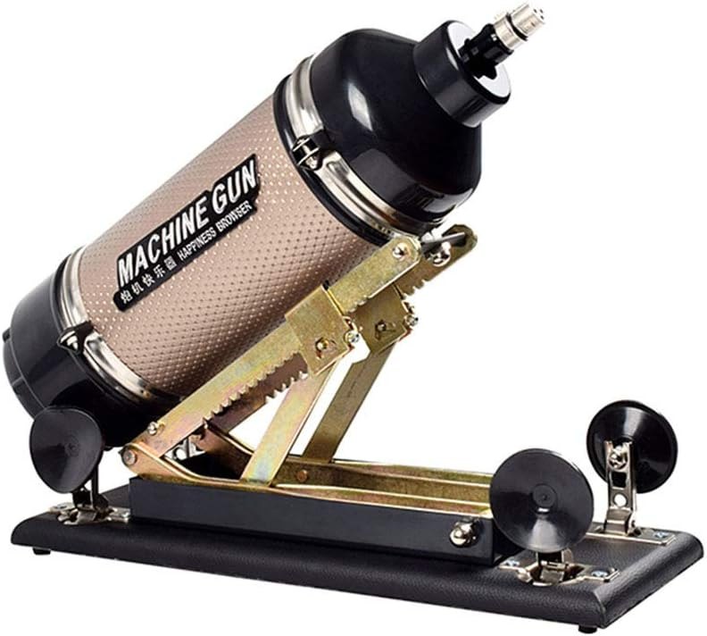 Golden hands-free thrusting sex machine with dildo attachment