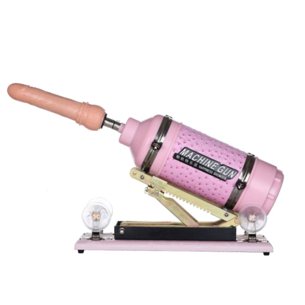 Pink hands-free thrusting sex machine with dildo attachment
