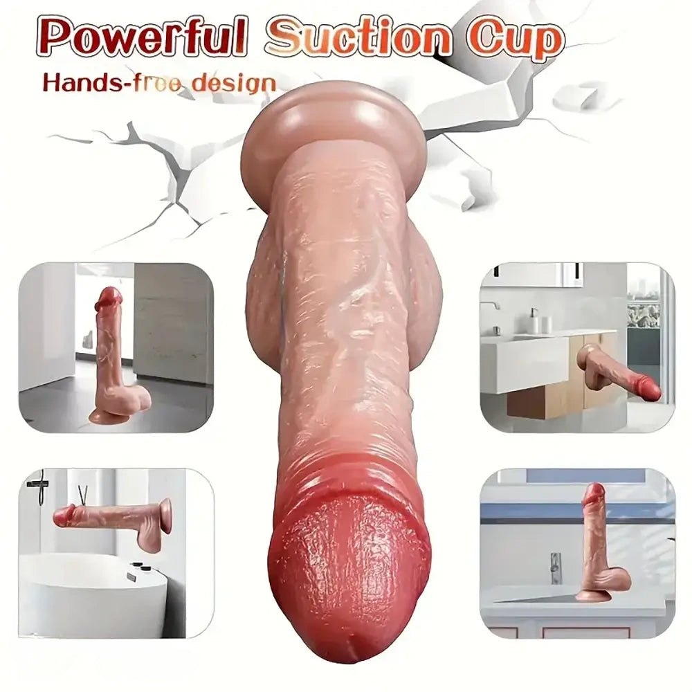 Flesh tone thrusting vibrating dildo with suction cup base and remote, photo 3