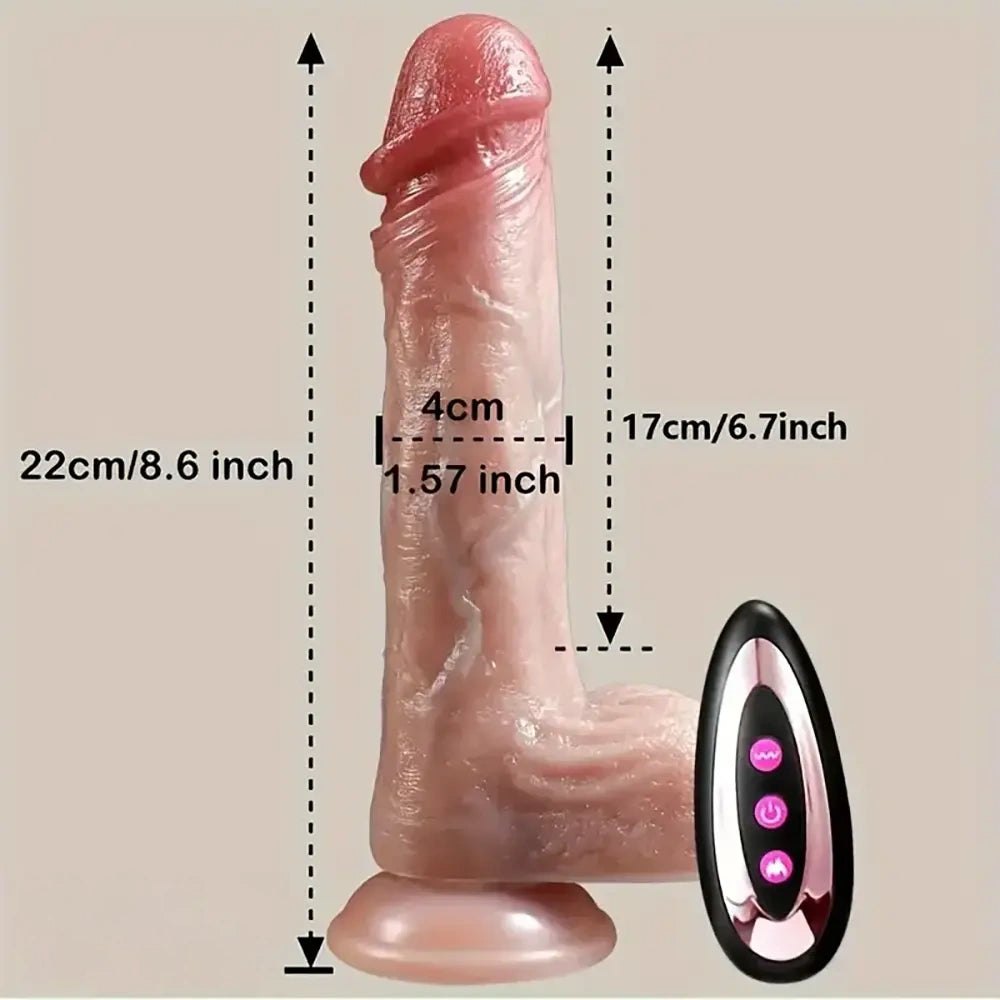 Flesh tone thrusting vibrating dildo with suction cup base and remote, photo 5