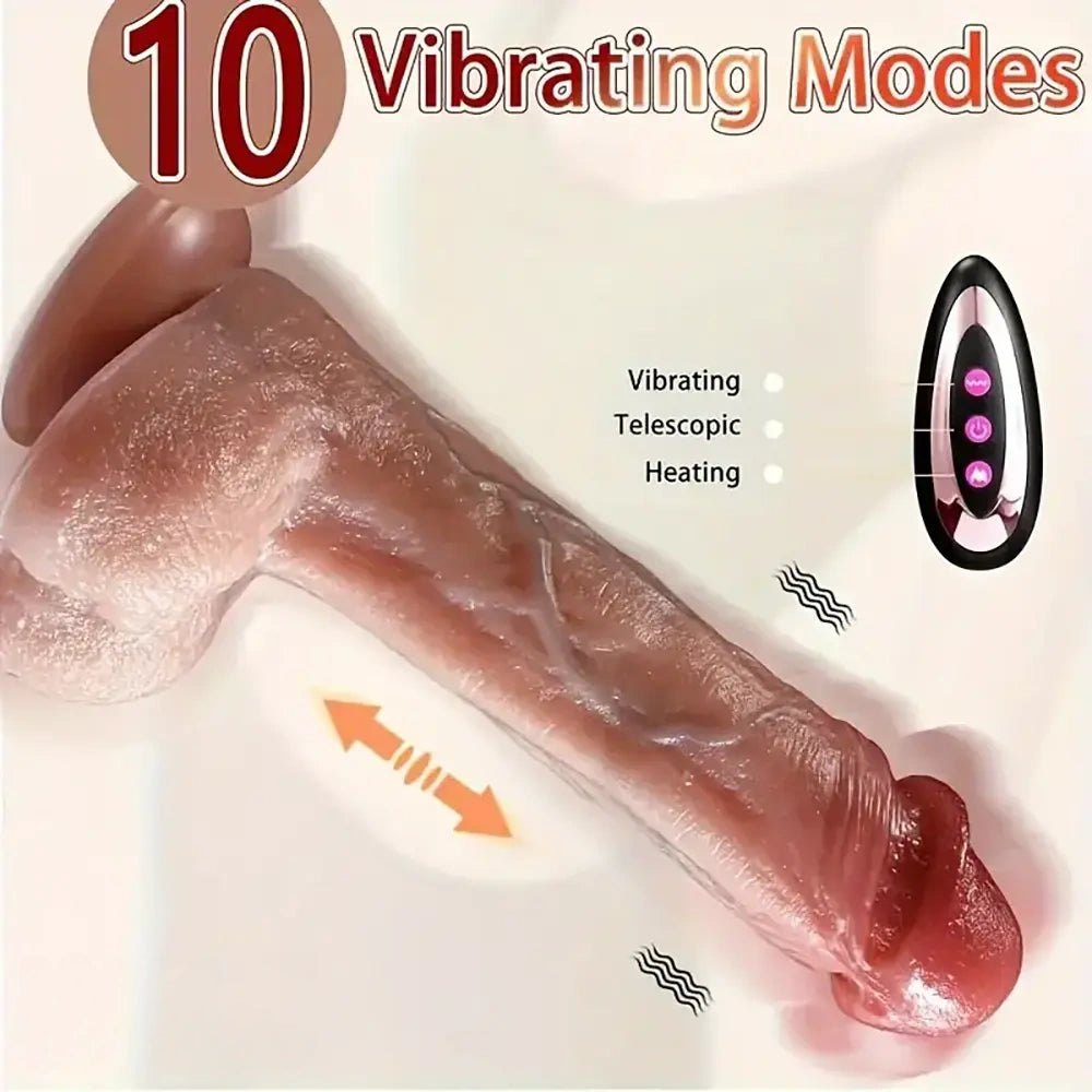 Flesh tone thrusting vibrating dildo with suction cup base and remote, photo 8