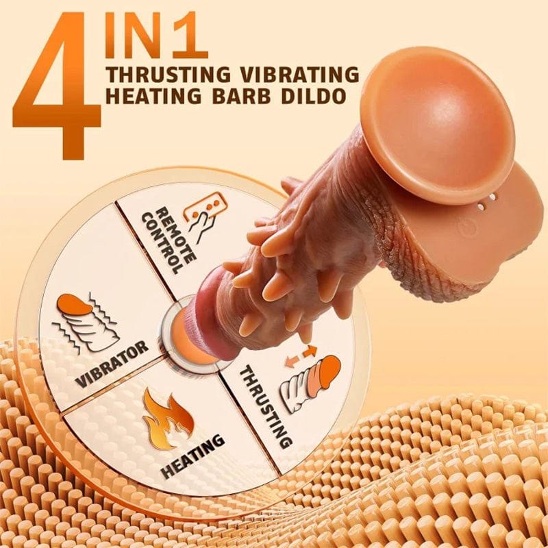 Tan realistic silicone thrusting vibrating dildo with suction cup base, photo 2