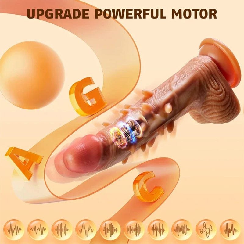 Tan realistic silicone thrusting vibrating dildo with suction cup base, photo 3