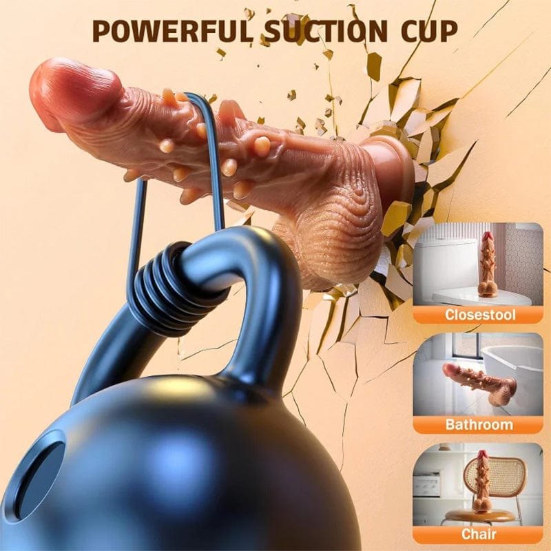 Tan realistic silicone thrusting vibrating dildo with suction cup base, photo 4