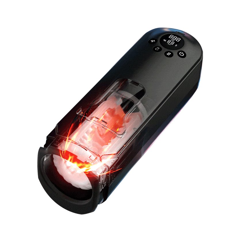 Black automatic thrusting vibrating male masturbator with LCD display, photo 1