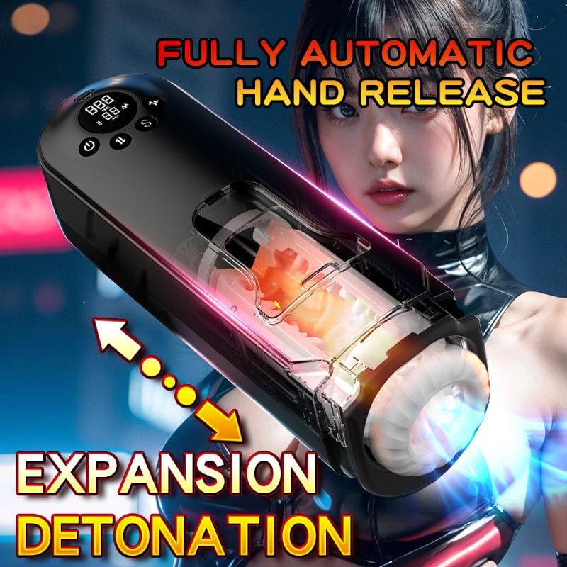 Black automatic thrusting vibrating male masturbator with LCD display, photo 3