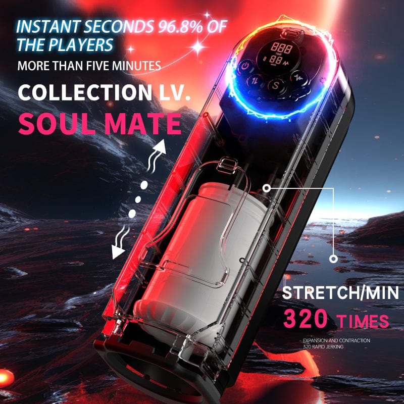 Black automatic thrusting vibrating male masturbator with LCD display, photo 4