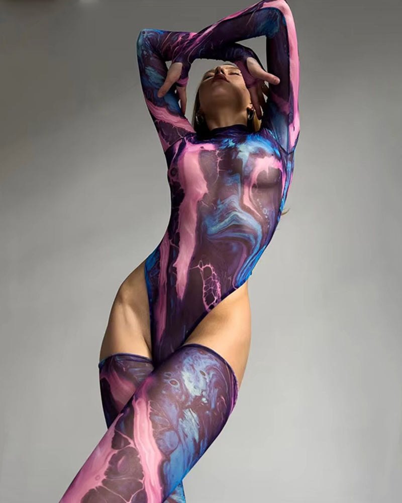 Tie dye long sleeve mesh bodysuit, photo 2