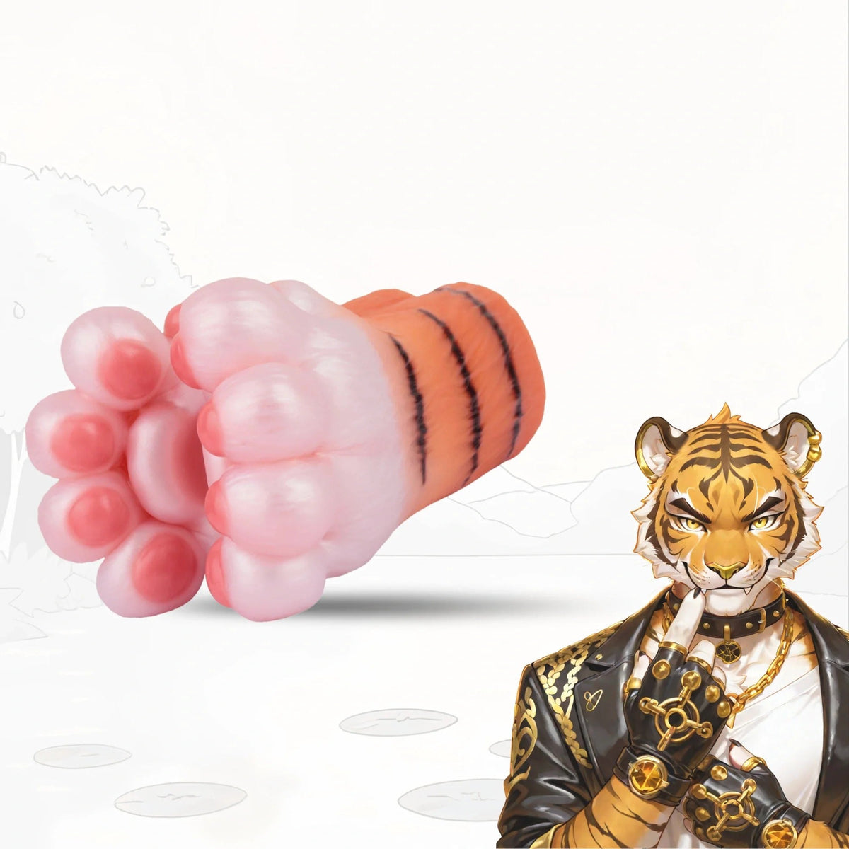 Amber orange tiger paw masturbator with pink pearlescent pads, photo 1