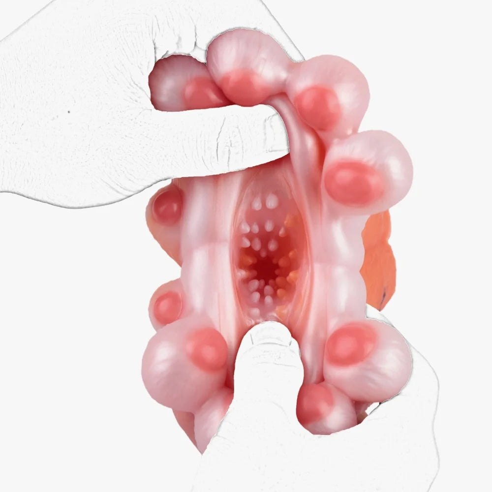 Amber orange tiger paw masturbator with pink pearlescent pads, photo 11
