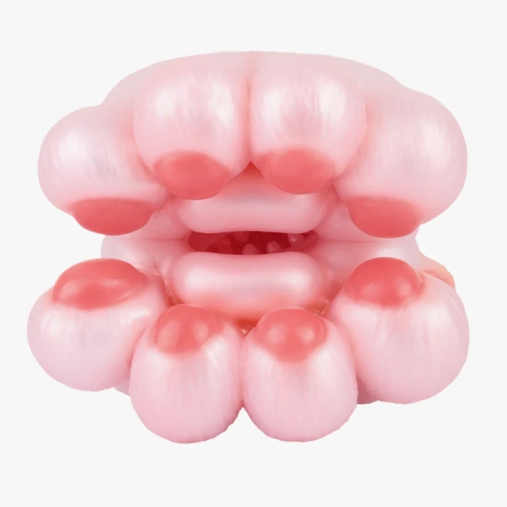 Amber orange tiger paw masturbator with pink pearlescent pads, photo 12