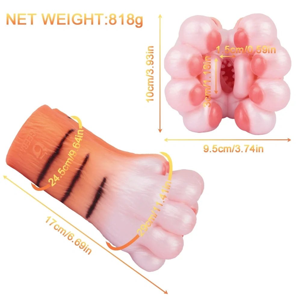Amber orange tiger paw masturbator with pink pearlescent pads, photo 15