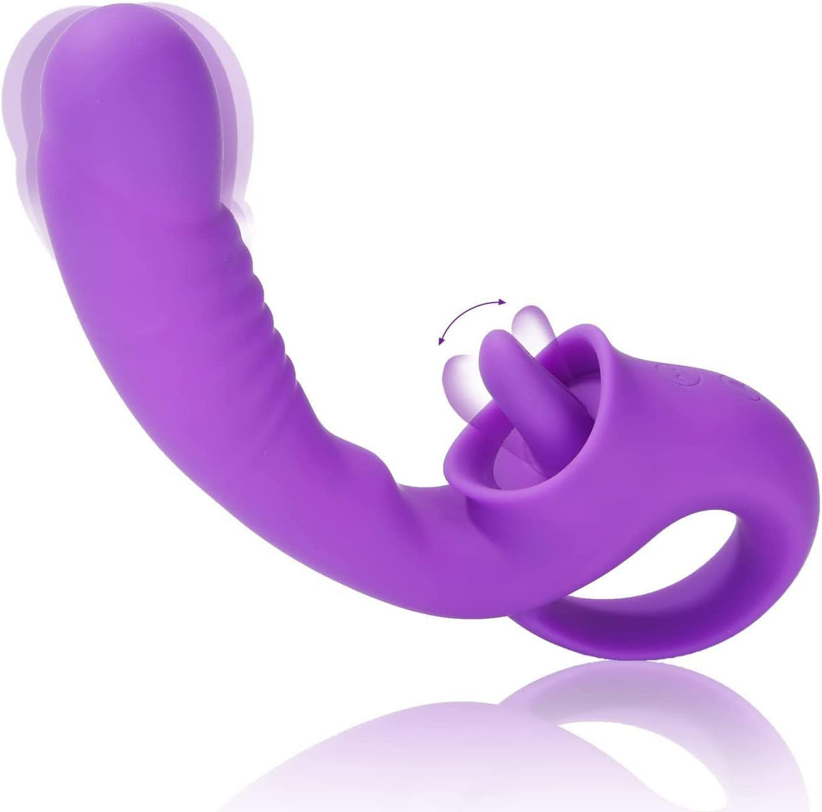 Purple curved tongue-licking clitoral and G-spot vibrator