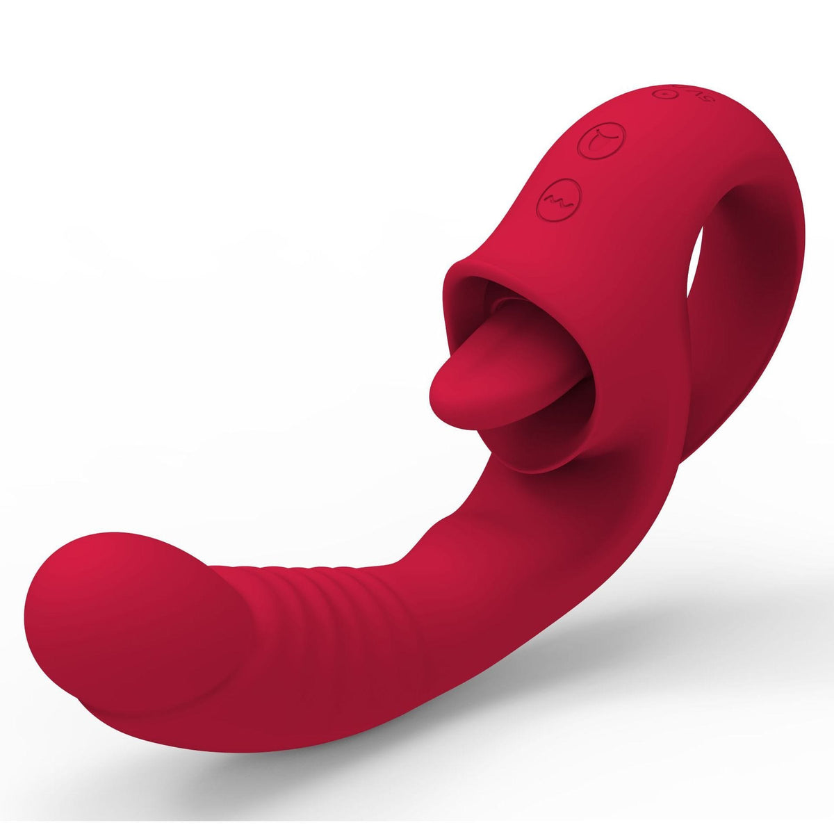 Red curved tongue-licking clitoral and G-spot vibrator