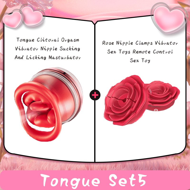 Red rose-shaped clitoral suction vibrator and nipple clamp set, photo 1