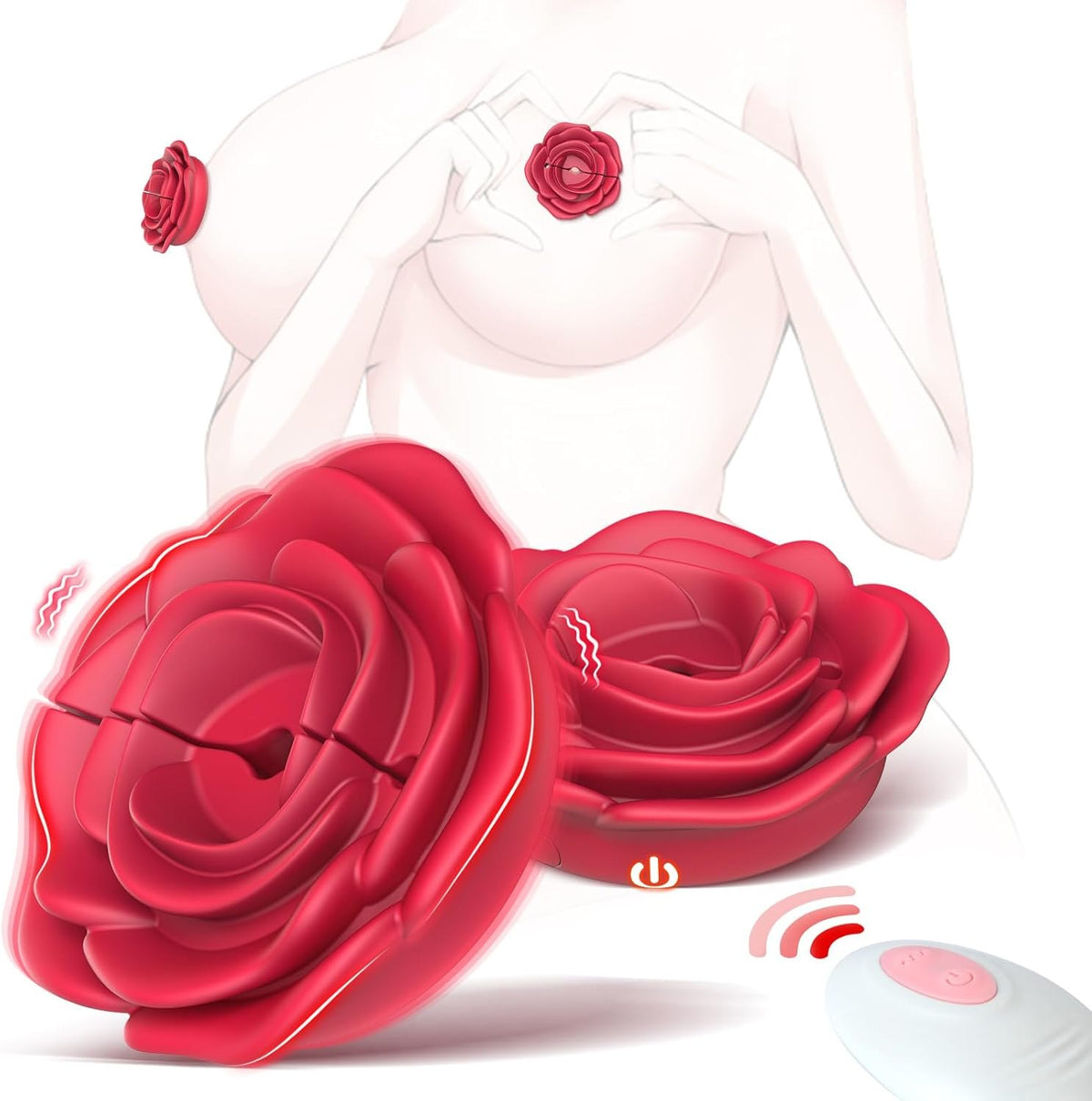 Red rose-shaped clitoral suction vibrator and nipple clamp set, photo 3