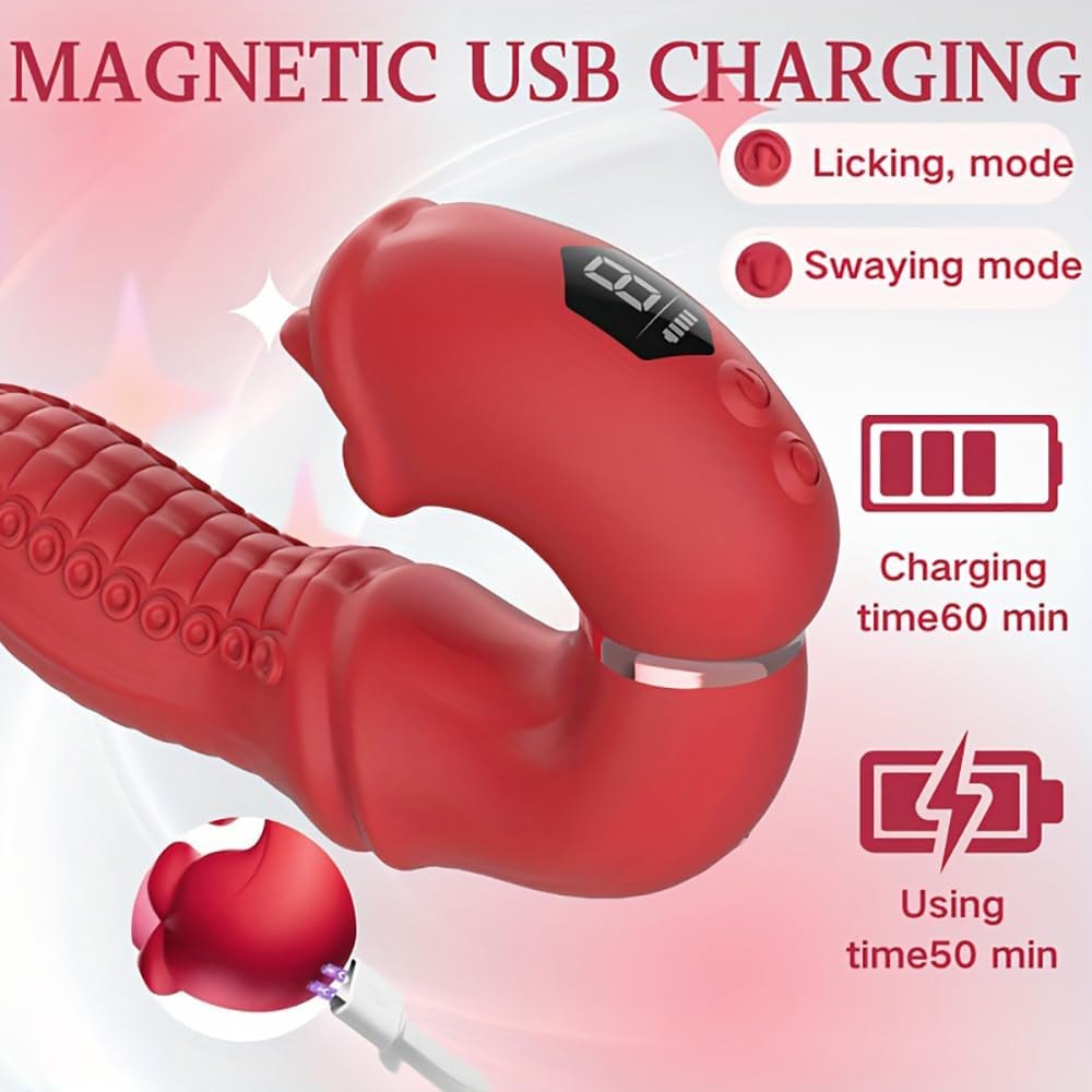 Octopus tongue swing rabbit vibrator with textured shaft, photo 6