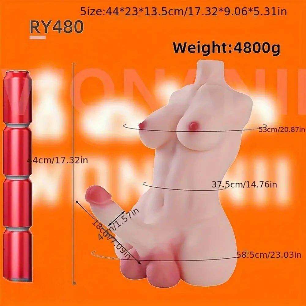 Flesh tone silicone torso doll with attached dildo, photo 6