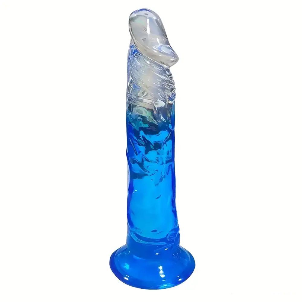 Blue translucent jelly TPE dildo