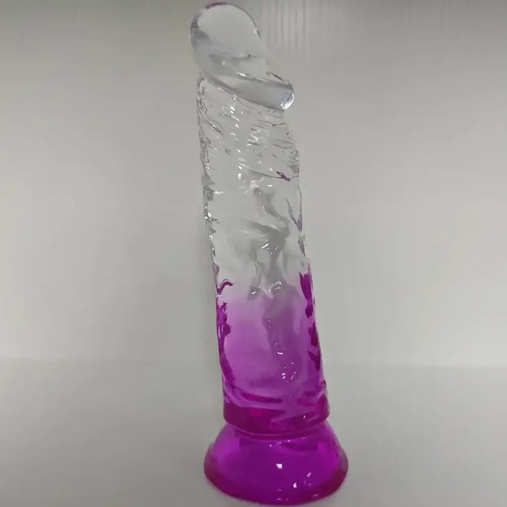 Pink translucent jelly TPE dildo