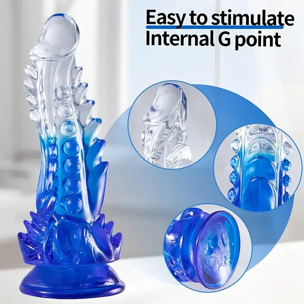 Blue translucent monster fantasy dildo