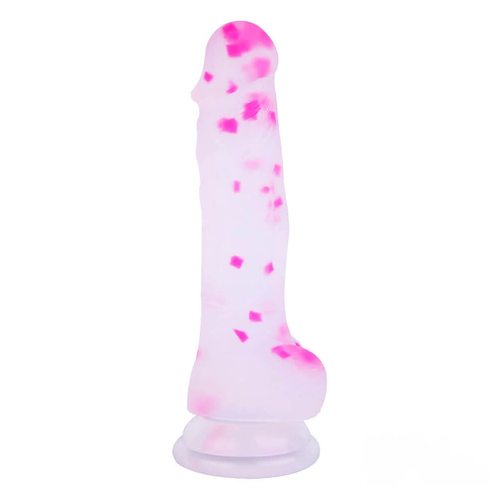 Translucent pink marbled suction cup dildo, photo 2