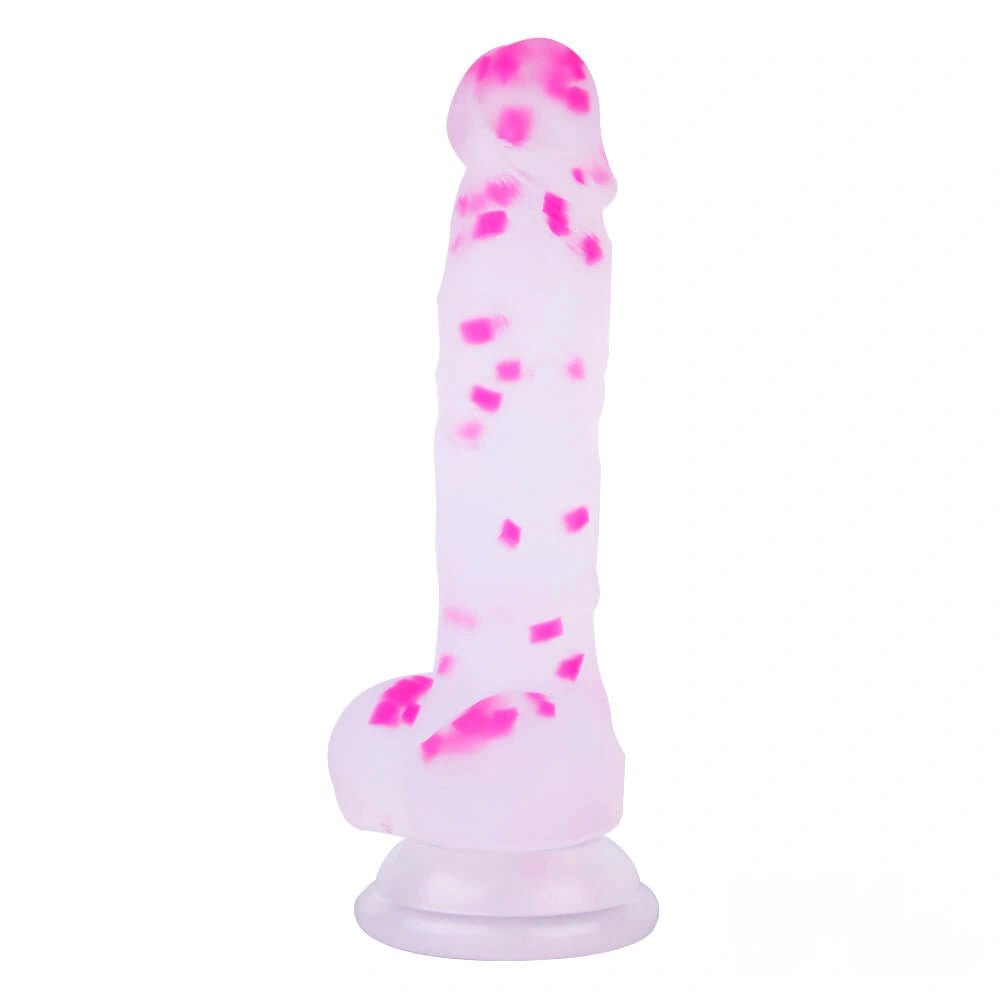 Translucent pink marbled suction cup dildo, photo 3