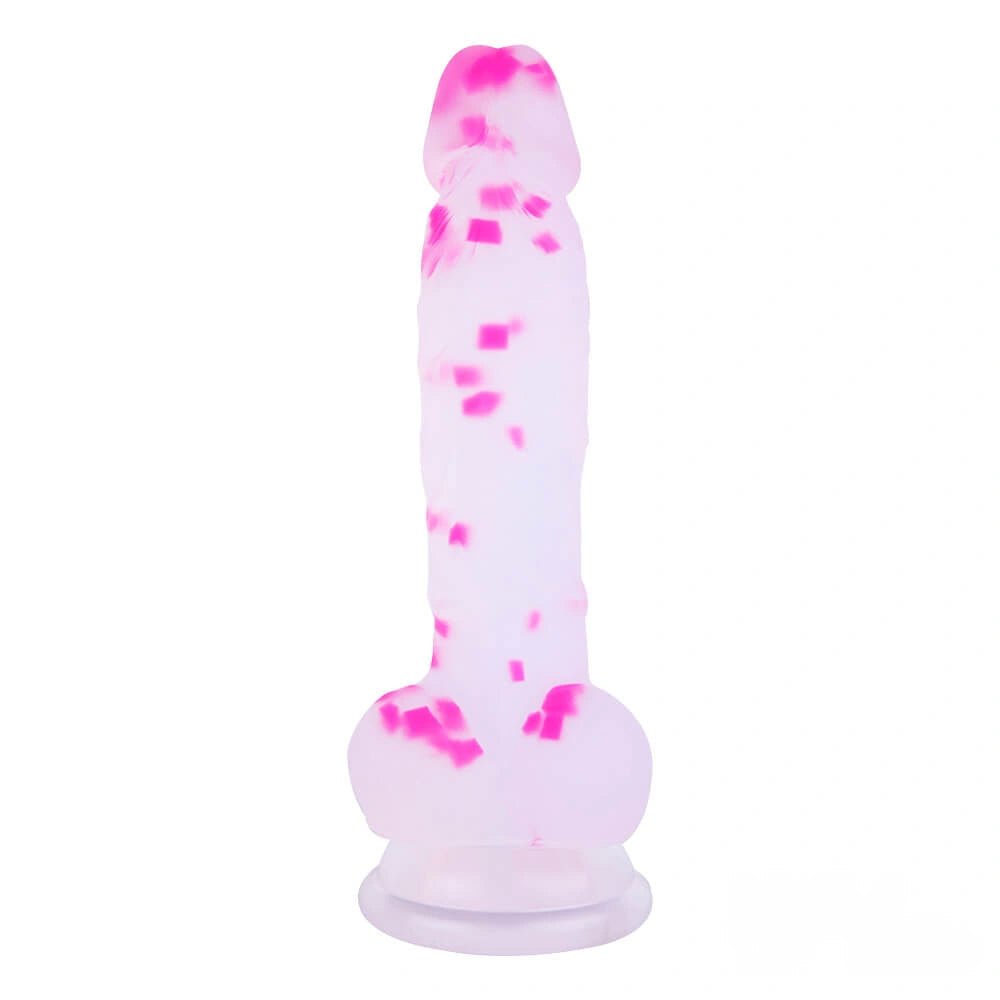 Translucent pink marbled suction cup dildo, photo 4