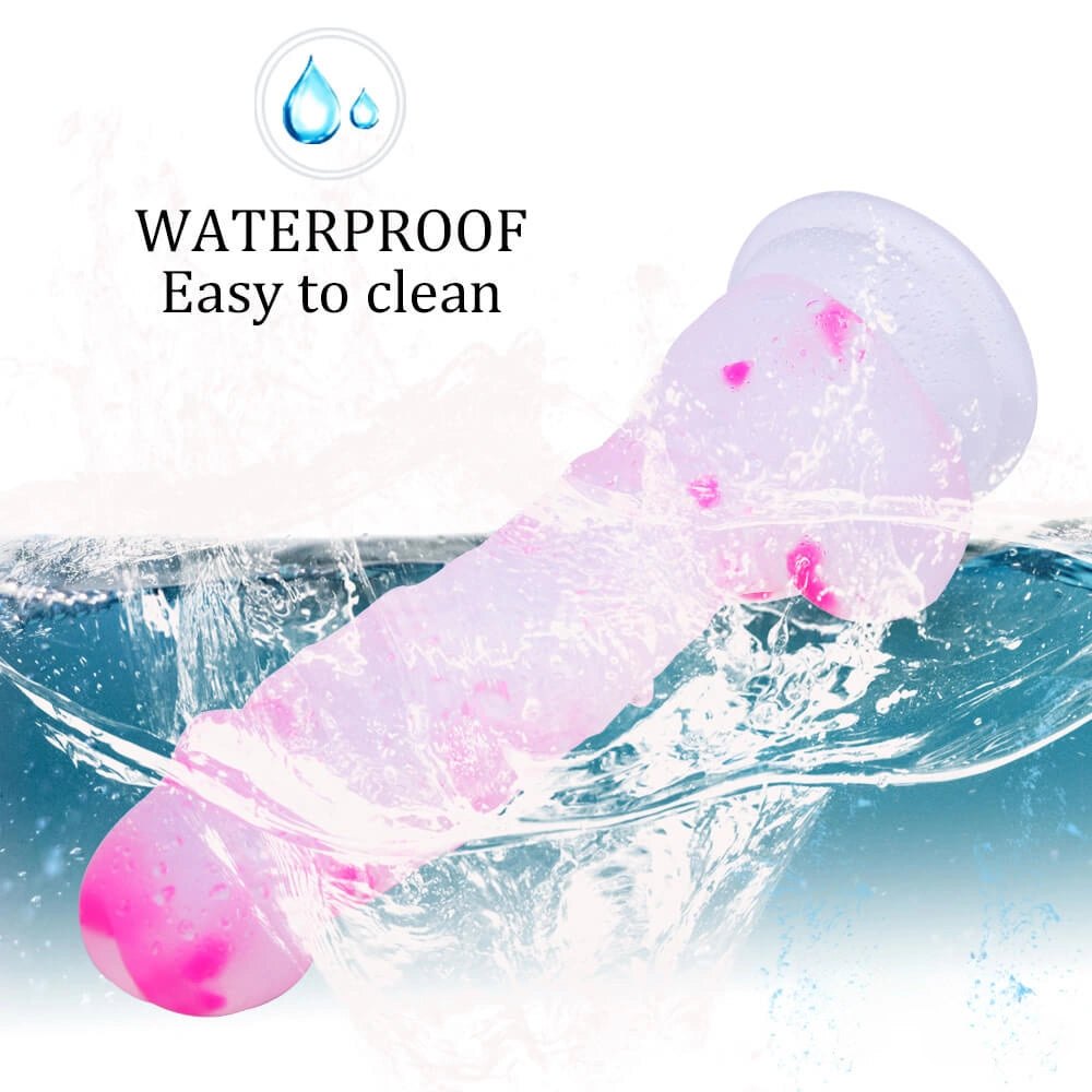 Translucent pink marbled suction cup dildo, photo 5