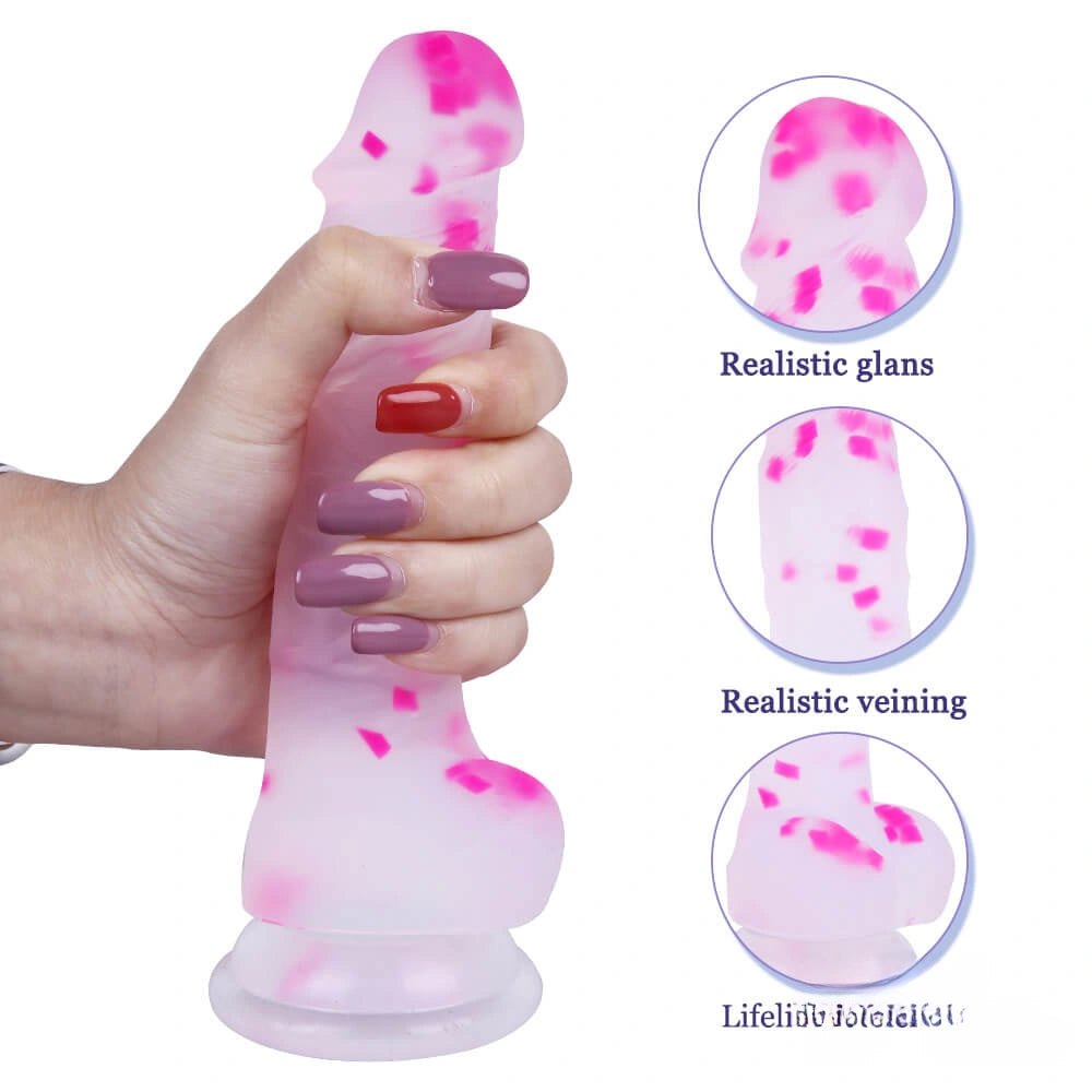 Translucent pink marbled suction cup dildo, photo 7