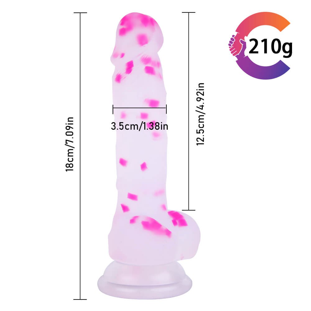 Translucent pink marbled suction cup dildo, photo 9