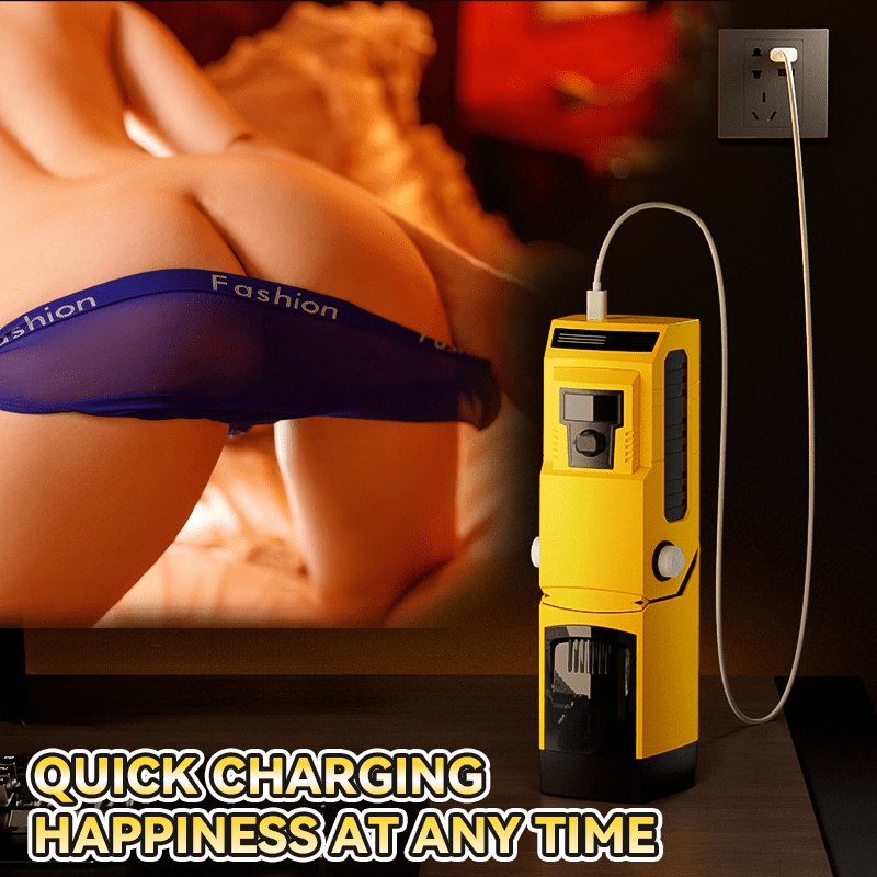 Yellow triple-action rotating male masturbator, photo 4