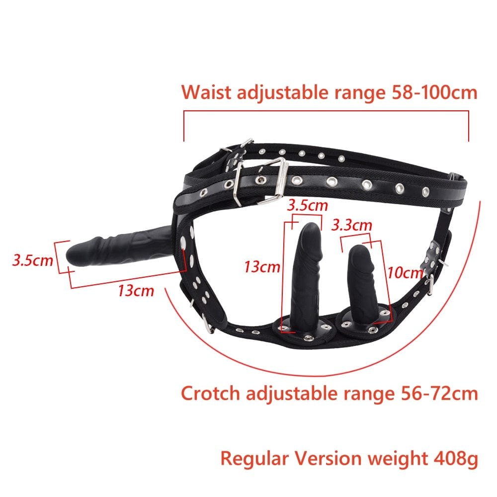 Black and red strap-on harness with dildo, photo 10