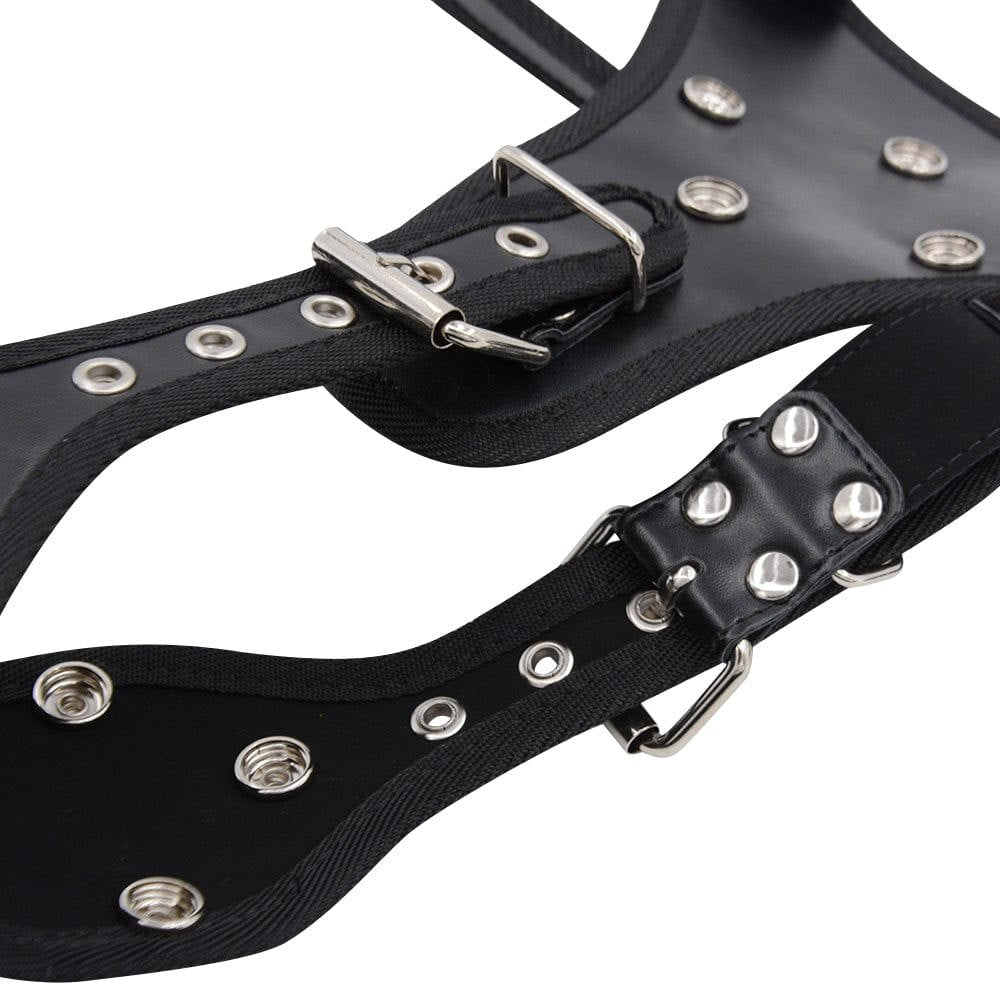 Black and red strap-on harness with dildo, photo 8