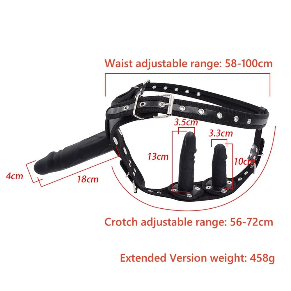 Black and red strap-on harness with dildo, photo 9