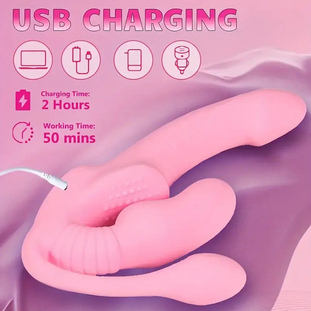 Pink triple ended strapless vibrator, photo 4