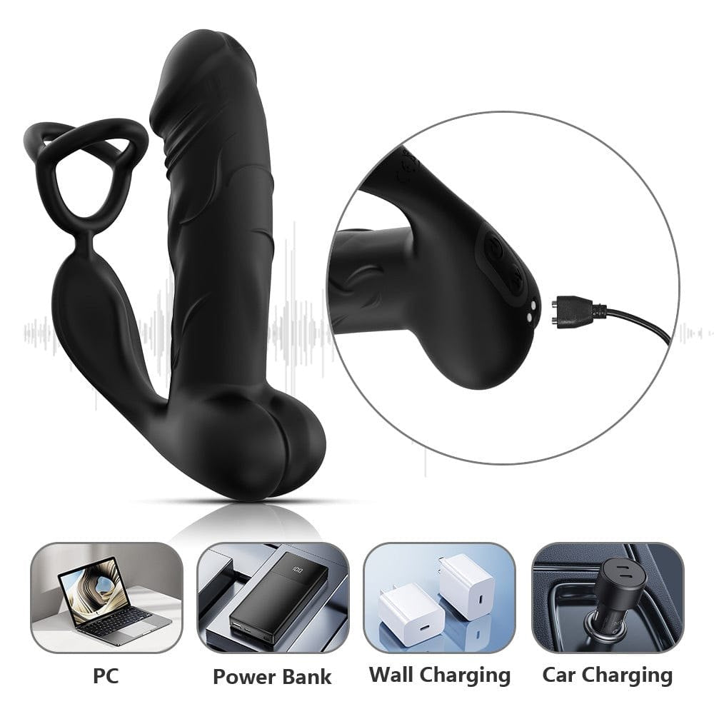 Black triple ring prostate massager, photo 4