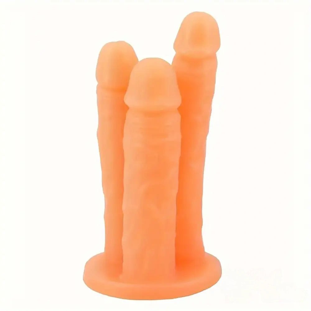Orange pvc triple shaft ridged fantasy dildo
