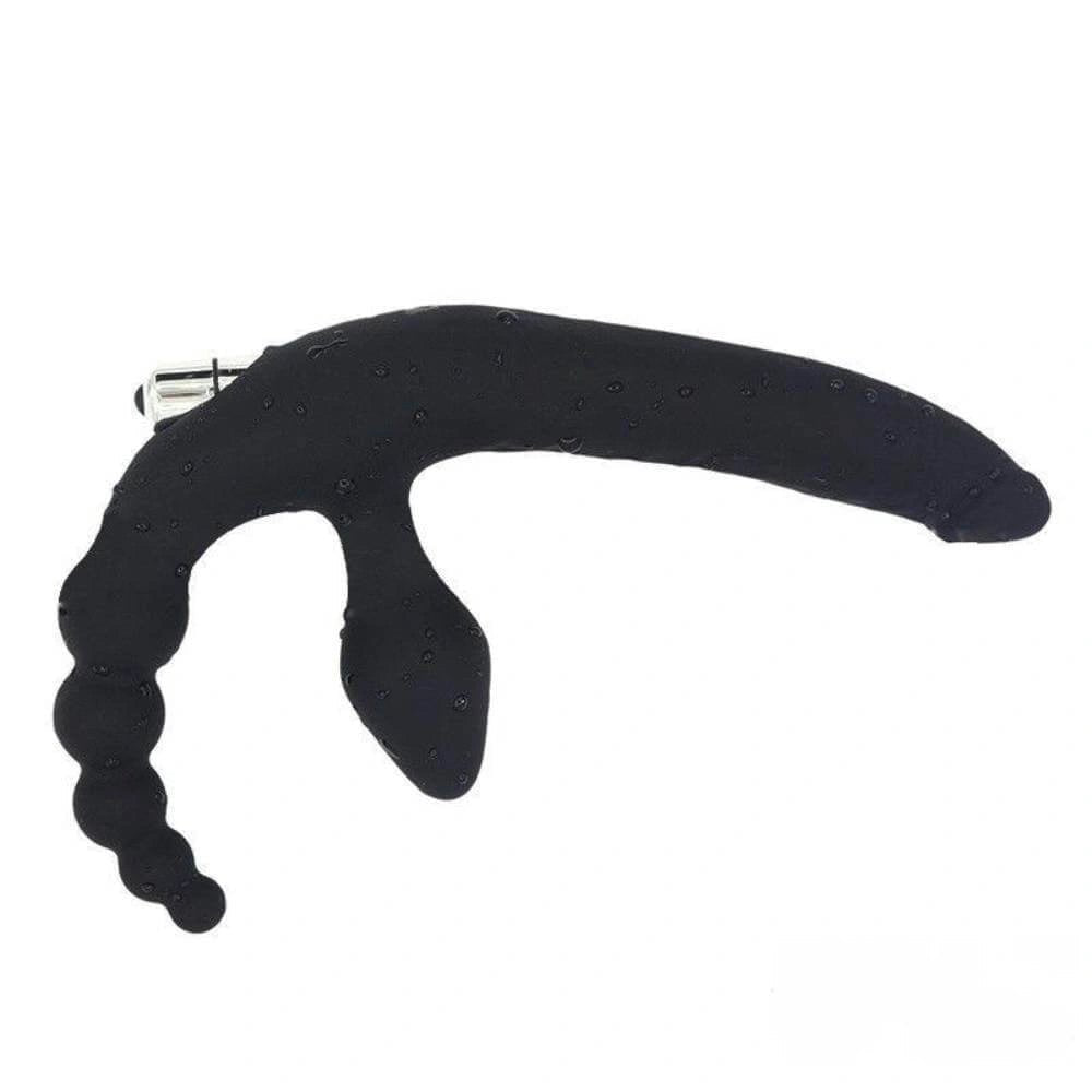Black silicone triple stimulation anal beads vibrator, photo 1