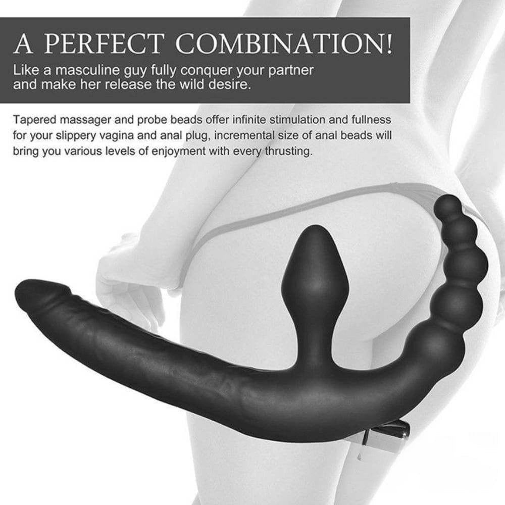 Black silicone triple stimulation anal beads vibrator, photo 3