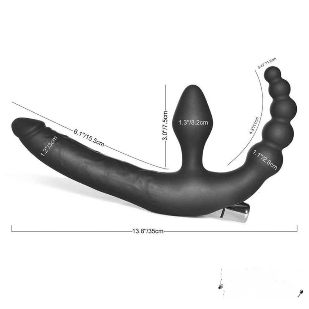 Black silicone triple stimulation anal beads vibrator, photo 6
