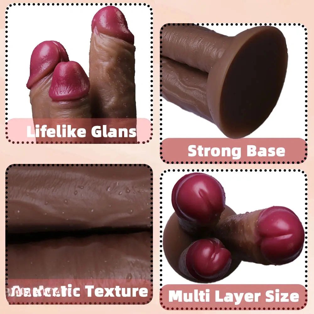 Flesh curved g-spot dildo with three tips, photo 4