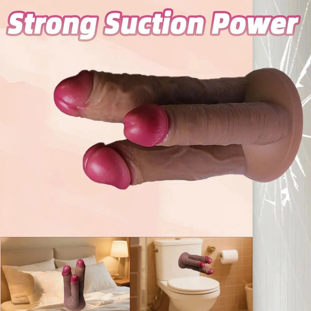 Flesh curved g-spot dildo with three tips, photo 5