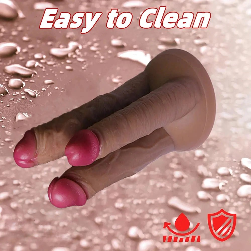 Flesh curved g-spot dildo with three tips, photo 6