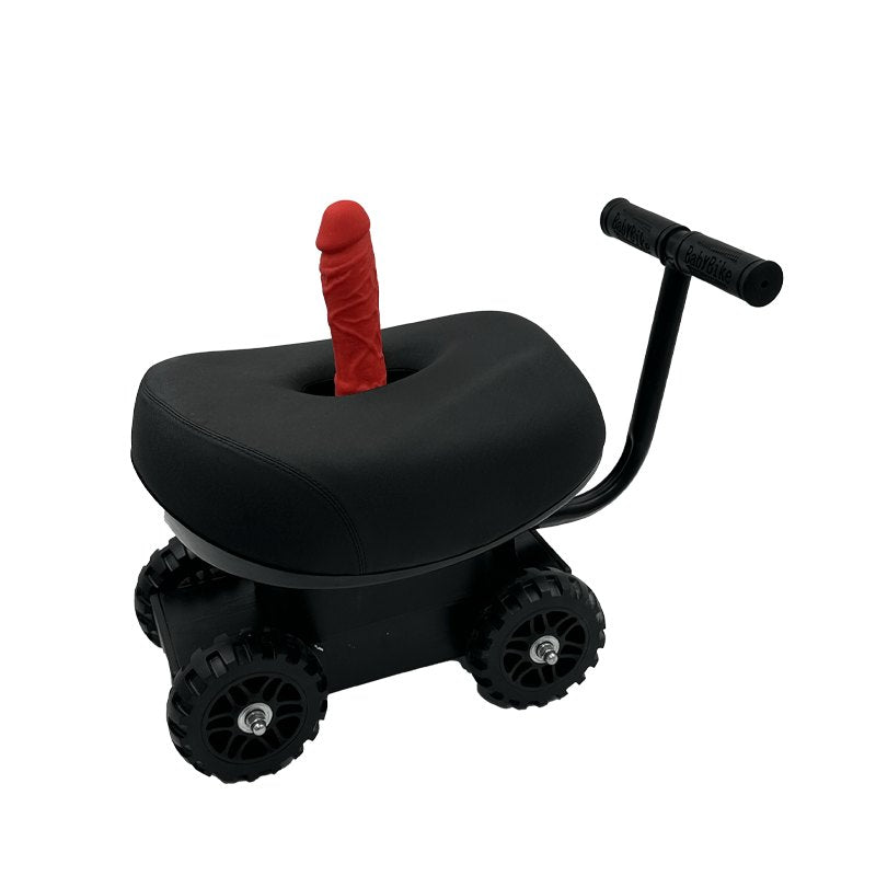 Black wheeled trolley sex machine with red silicone dildo, photo 1